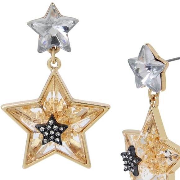 Betsey Johnson Star Drop Dangle Earrings Gold - Picture 2 of 4